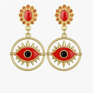 Gorgeous Gold and Coral Red Eye Earrings 💫